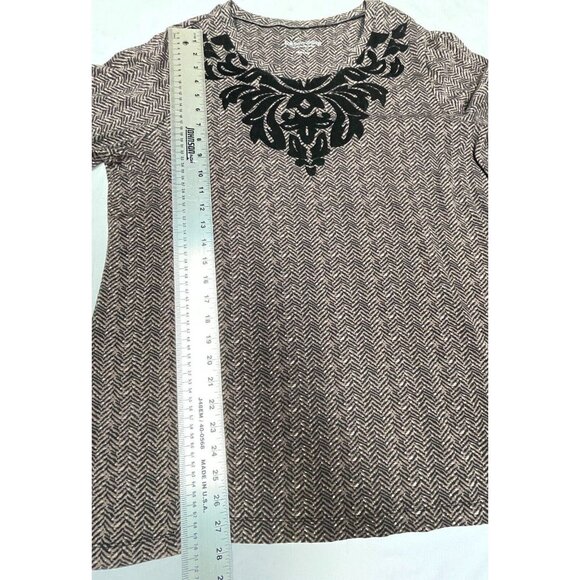 Soft Surroundings Women 1X Brown Herringbone Pullover Sweater Casual Velvet Trim - Picture 6 of 9